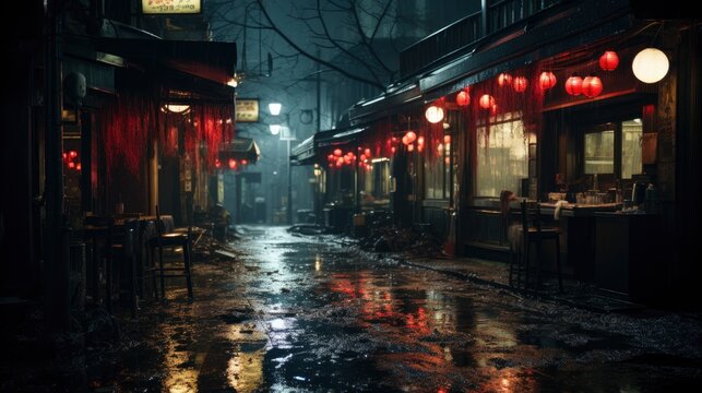  Night japanese city in neon illumination