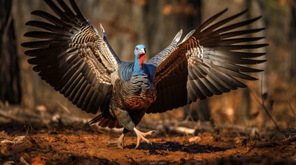 Male wild turkey strutting Generative AI - obrazy, fototapety, plakaty