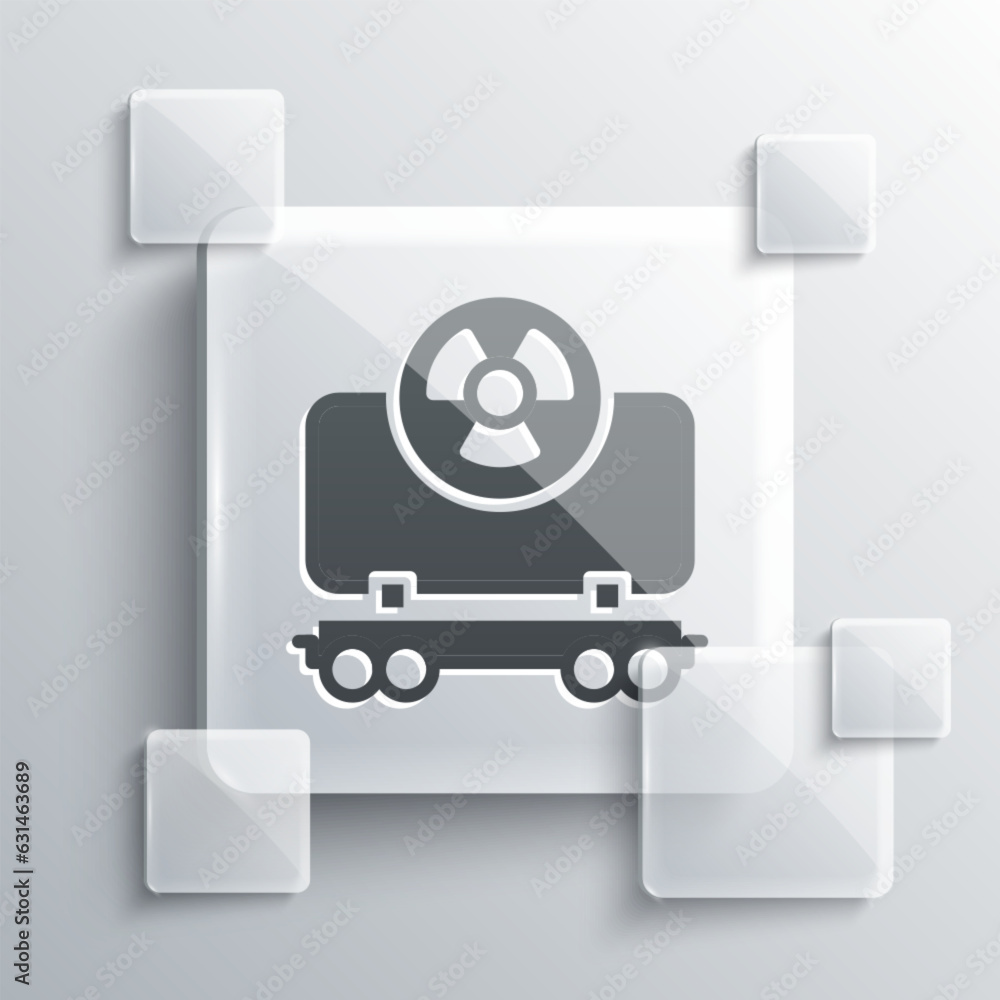 Sticker Grey Radioactive cargo train wagon icon isolated on grey background. Freight car. Railroad transportation. Square glass panels. Vector