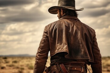 Back view of Cowboy in wild west