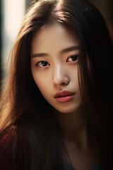 Fototapeta premium Close-up portrait of young asian beauty woman with curly hair