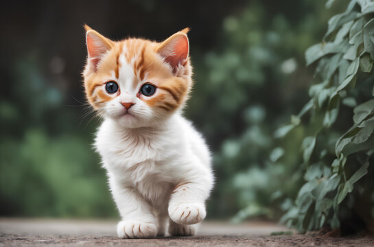 Realistic photo of a cute cat with blurry backgroudn short DOF