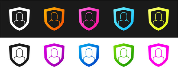 Set User protection icon isolated on black and white background. Secure user login, password protected, personal data protection, authentication. Vector