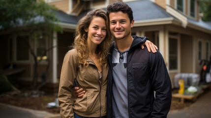 couple in front of a house, ai generative