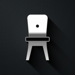 Silver Chair icon isolated on black background. Long shadow style. Vector