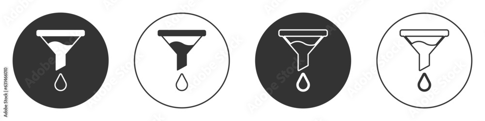Poster black funnel or filter icon isolated on white background. circle button. vector