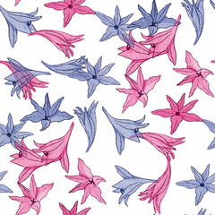 Cute flowers blossom seamless pattern. Watercolor floral motif background for print, textile, fabric, background. Vector illustration
