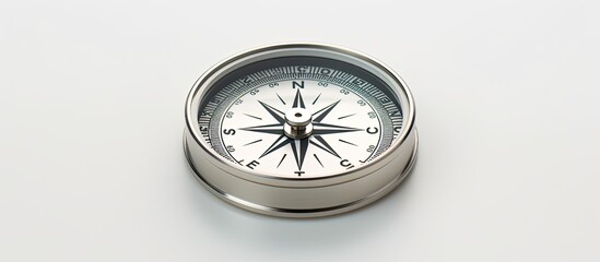 Closeup of a compass on a white background. Used for travel, geography, and navigation. empty