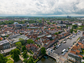 Fototapeta na wymiar Aerial drone photo of the canals and town of Zwolle in Overijssel