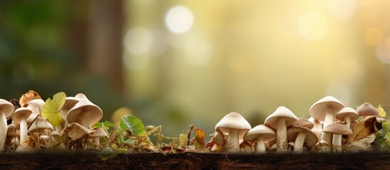The banner displays a scene of ripe mushrooms in a summer forest, with copy space available.