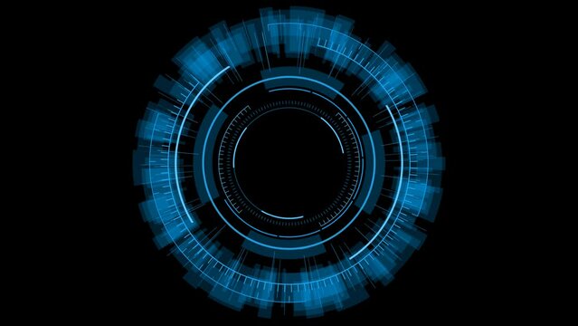 Circle hud blue holgoraphic futuristic animation with motion spinning around transparent background. Format quick time alpha rgb, video codec animation.