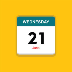  june 21 wednesday icon with yellow background, calender icon