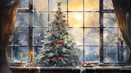 Christmas illustration for a postcard. New Year illustration. Christmas design. Generative AI