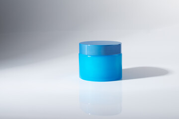 Moisturizing facial cream in a blue jar,Skincare, Healthy skin cosmetics