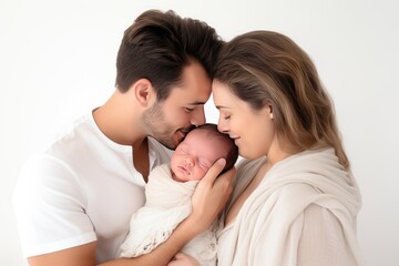 Fototapeta premium Both the mother and father lovingly cradle their newborn baby