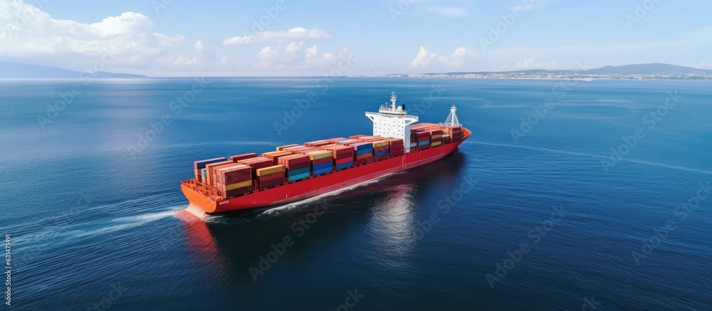 Poster a container ship is transporting containers for import and export purposes. this business logistic