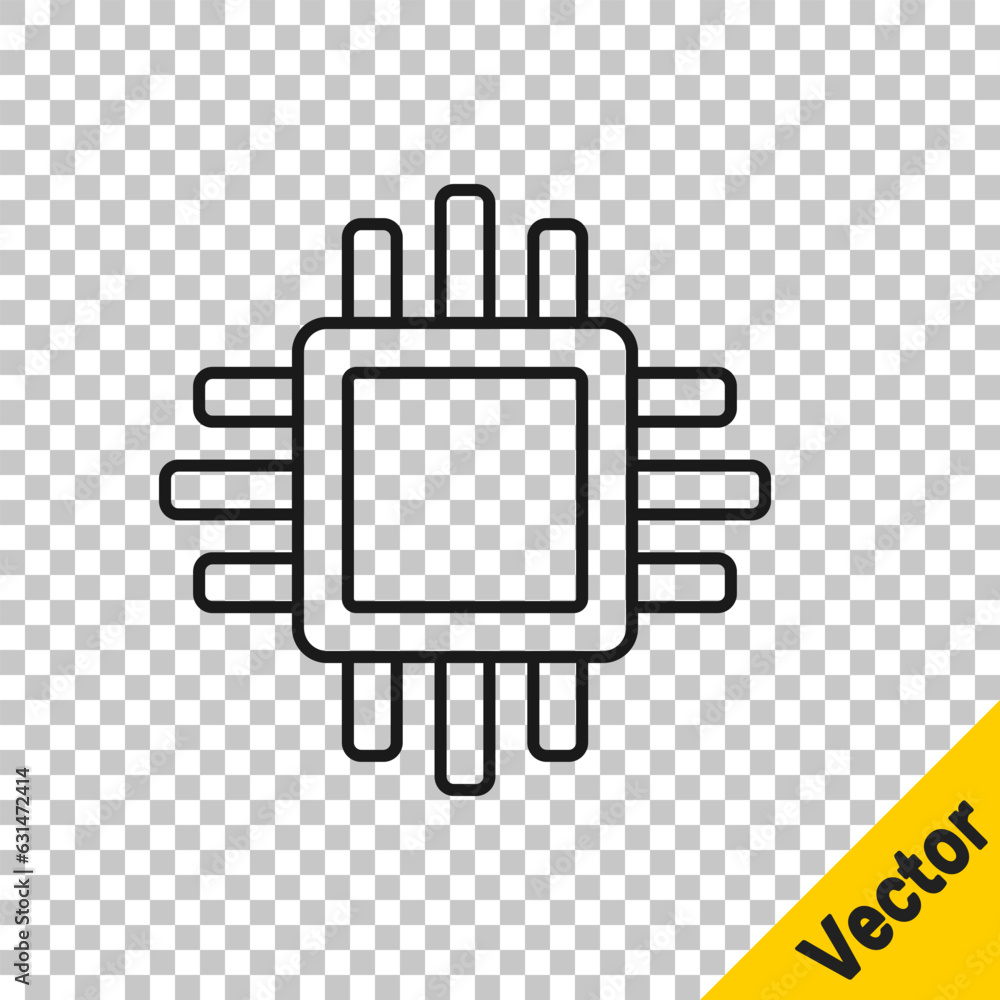Aufkleber black line computer processor with microcircuits cpu icon isolated on transparent background. chip o