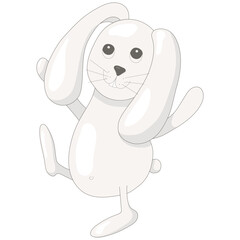 Cute and cheerful hare on a white background. Vector illustration. Beautiful gray animal.