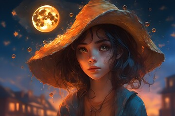 Creative illustration of beautiful women with brown hat