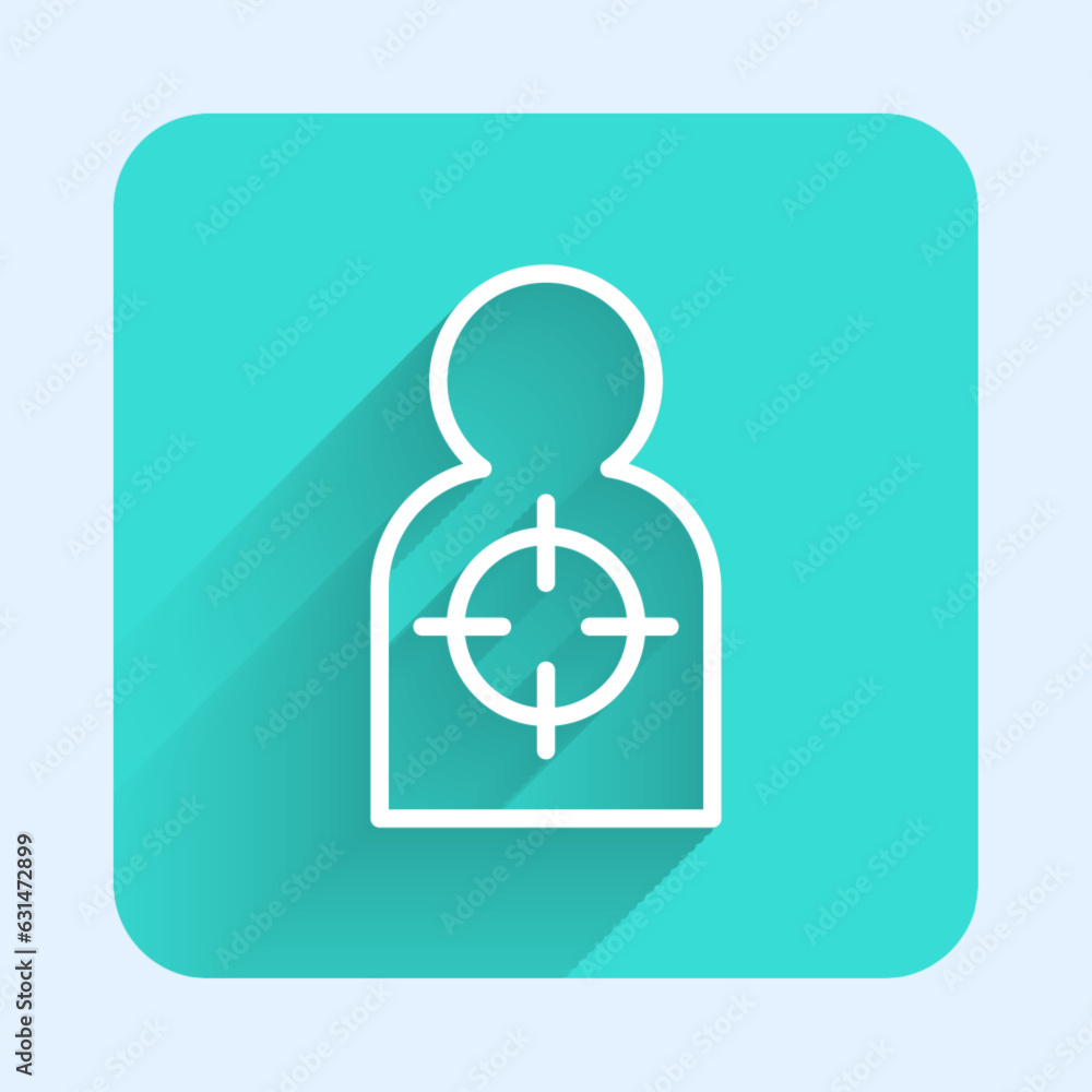 Canvas Prints White line Human target sport for shooting icon isolated with long shadow background. Clean target with numbers for shooting range or shooting. Green square button. Vector