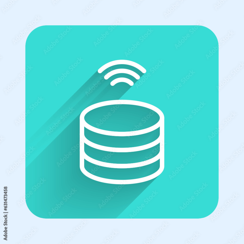 Poster white line smart server, data, web hosting icon isolated with long shadow background. internet of th