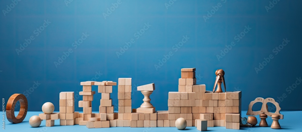 Poster a plan of action and business process management, represented by wooden blocks with business