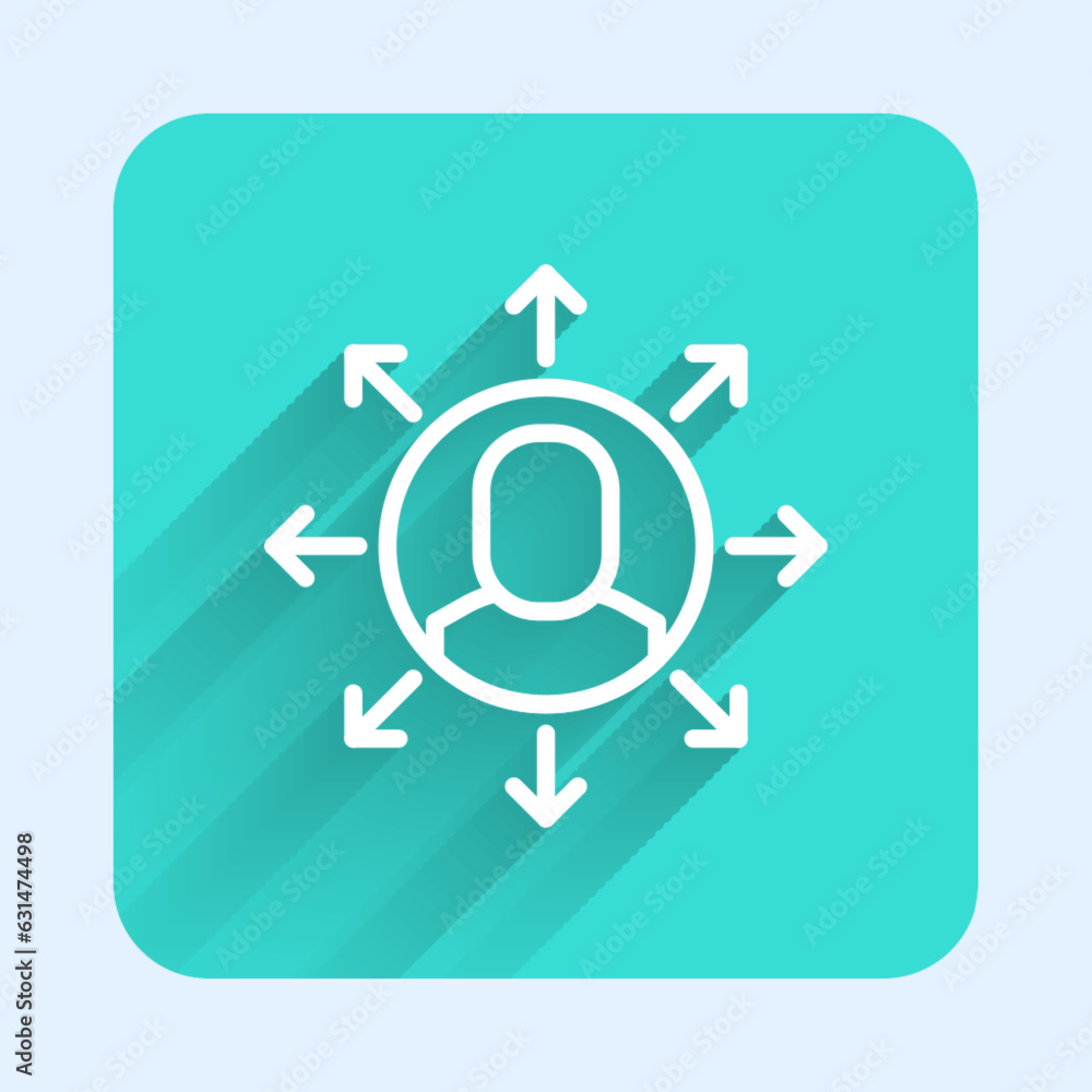 Poster white line multitasking manager working icon isolated with long shadow background. green square butt