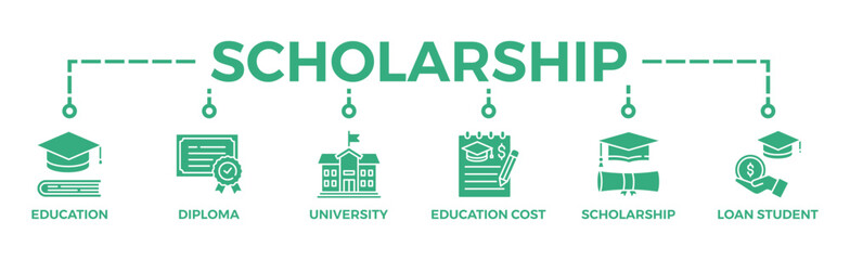 Scholarship banner web icon vector illustration concept with icon of education, diploma, university, education cost, scholarship, loan student	