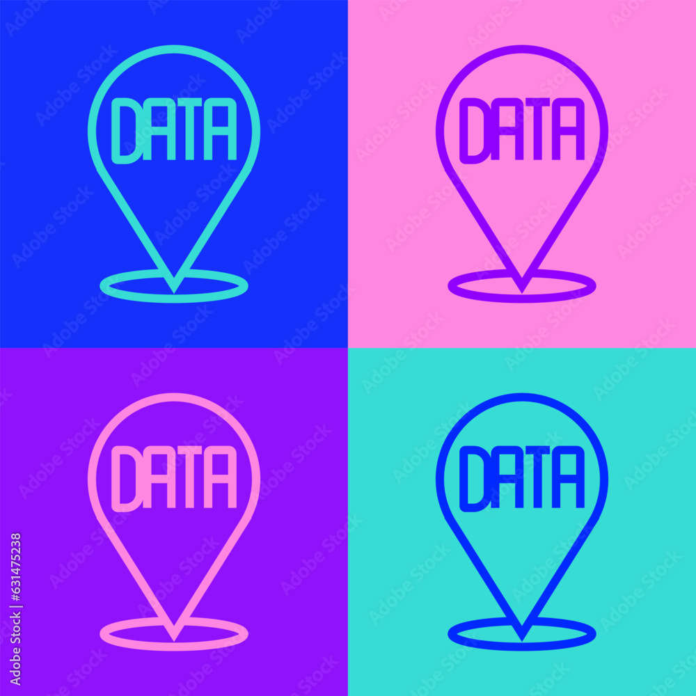 Poster Pop art line Data analysis icon isolated on color background. Business data analysis process, statistics. Charts and diagrams. Vector