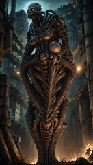Fototapeta premium a gigantic biomechanical creature in an apocalyptic world