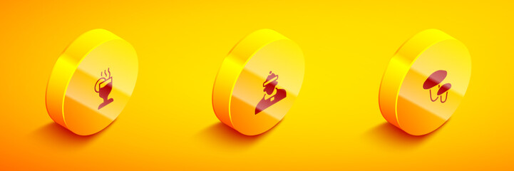 Set Isometric Mulled wine, Autumn clothes and Mushroom icon. Vector
