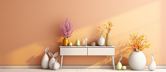 Minimalistic design of an Easter-themed living room with plenty of space for personal items.