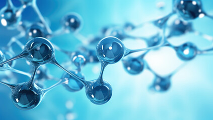 Oxygen bubbles in clear blue water, close-up. Mineral water. Water enriched with oxygen. Generated with AI