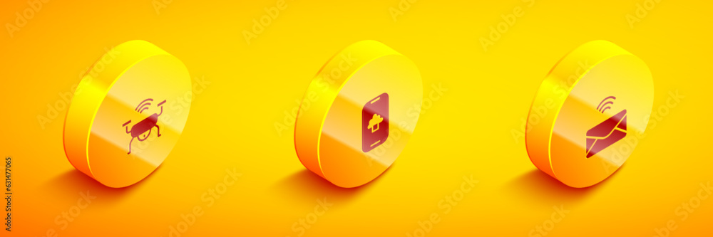 Poster set isometric smart drone system, cloud technology data and mail and e-mail icon. vector