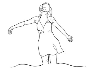 Continuous one line drawing of happy woman illustration. Vector illustration.
