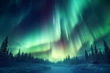 Fotobehang Noorderlicht Northern Lights on the night sky. Aurora Borealis. AI generated, human enhanced