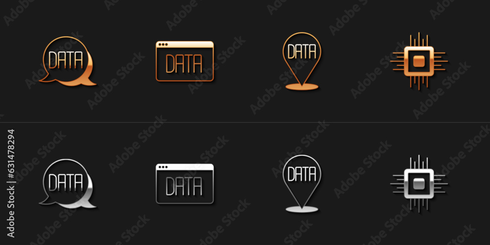 Aufkleber set data analysis, and processor cpu icon. vector