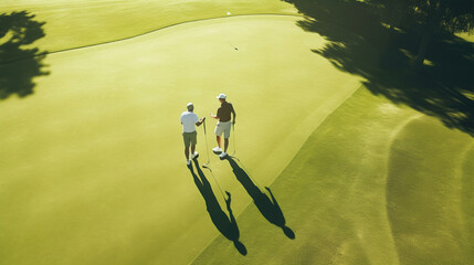 Top view of two golf players.