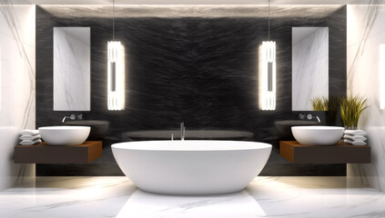 Fototapeta na wymiar interior with bathtub and mirror, made with AI gereration