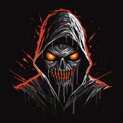 Skull demon with shining eyes in dark horror style. Ai generated