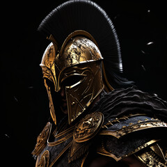 Greek Warrior on black background. AI generated