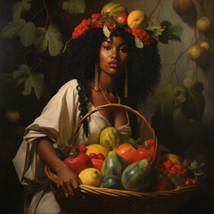 Black Woman with fruits version 3. Ai Generated