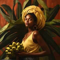 Black Woman with bananas. Ai Generated