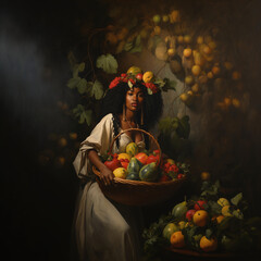 Black Woman with fruits version 2. Ai Generated