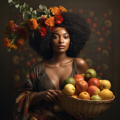 Black Woman with fruits version 1. Ai Generated