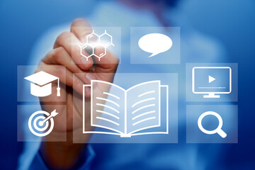   Education internet online digital technology concept. E-learning education, online internet course lessons.  consulting, e-learning concept background.