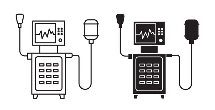 Medical ventilator icon set. hospital icu breath machine vector symbol in black filled and outlined style.