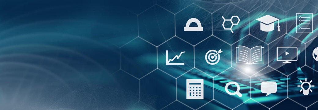  Education internet online digital technology concept. E-learning education, online internet course lessons.  consulting, e-learning concept background.