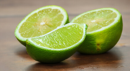 lemon cut in half on a wooden table in high definition