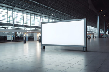 mock up of vertical blank advertising billboard or light box showcase at airport, copy space for your text message or media content, advertisement, commercial and marketing concept, Generative AI